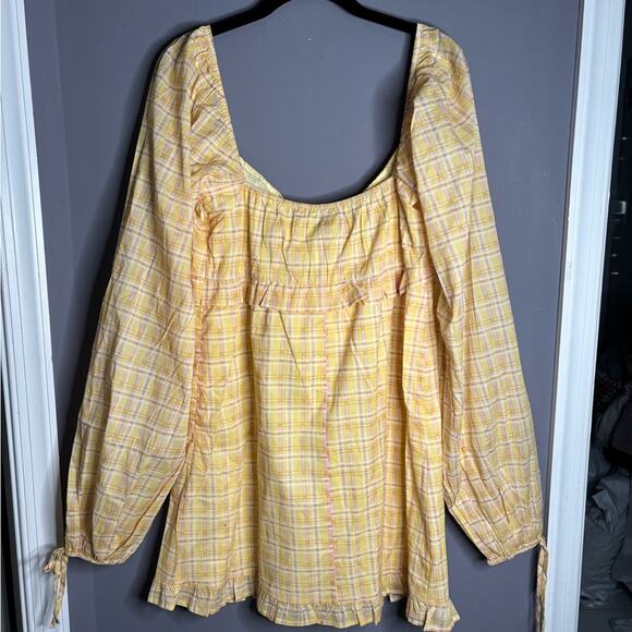 Charlie Holiday Yellow Plaid Long Sleeve Dress Ruffle Detail Size 6 - Picture 6 of 8